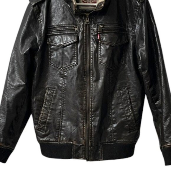 Levi's Men's Sherpa-Lined Faux-Leather Aviator Bomber Jacket - Size Small - Picture 8 of 13